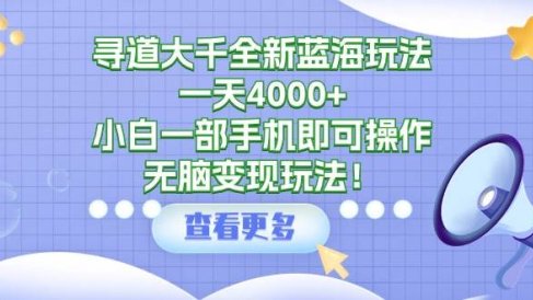 寻道大千全新蓝海玩法,一天4000+,小白一部手机即可操作,无脑变现玩法!